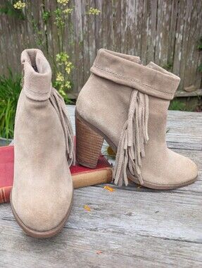 Fringed Suede Ankle Booties in Taupe By Jessica Simpson - Women's Size 7